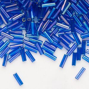 Bead, Preciosa Ornela Czech glass, bugle bead, pkg/500g, 1/4 inch, rainbow translucent sapphire blue, (61300).