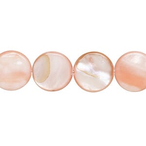 Mother-of-pearl shell 1pkg1, puffed flat round bead 15 inch salmon 12-13mm
