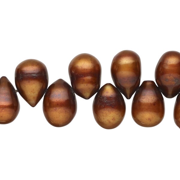 Freshwater pearl 1pkg1, top-drilled teardrop, 15.5-16 inch copper peacock 11x8mm-14x9mm cultured image number 0