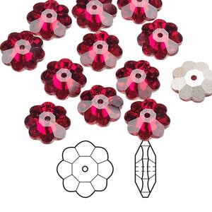 Margarita flower 12pk Siam foil back, Crystal Passions&reg; 10x3.5mm 3700