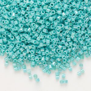 Seed bead, Delica&reg;, glass, pkg/250g, #15 round, opaque rainbow turquoise green (DBS-0166).