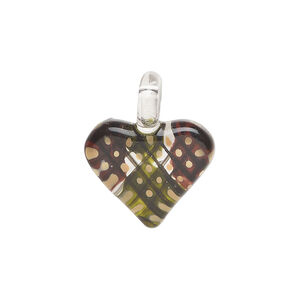 Drop, lampworked glass 1pkg1, opaque multicolored, 19x17mm-22x20mm single-sided heart with checkerboard pattern.