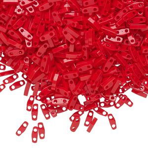 Seed bead, TILA&reg;, glass, pkg/5g, 5x1.2mm quarter tila rectangle, opaque red, (QTL-408).
