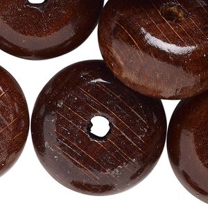 Bead, wood (dyed/waxed), walnut brown, 29x15mm rondelle. Sold per pkg of 30.