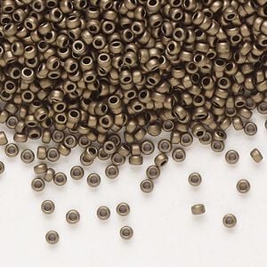 Seed bead, Miyuki, glass, pkg/250g, #15 rocaille, opaque matte metallic dark bronze, (RR-2006).