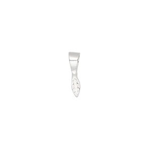Bail, ice-pick, sterling silver, 13x3mm leaf 4mm grip length. Sold individually.