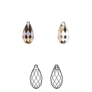 Briolette 2pk light Colorado topaz golden Sahara, Crystal Passions&reg; 11x5.5mm pendant drop 6010