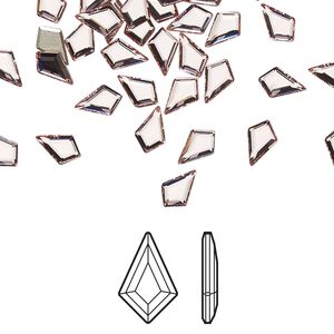 Flat back 6pk light rose foil back, Crystal Passions&reg; 6.4x4.2mm kite 2771