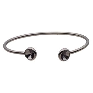 Bracelet, Almost Instant Jewelry&reg;, cuff, black-finished brass, 11mm wide with (2) SS39 rivoli glue-in settings, 7-1/2 inches. Sold individually.