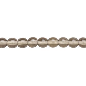 Bead, Czech glass druk, transparent smoke, 6mm round. Sold per 15-1/2" to 16" strand.
