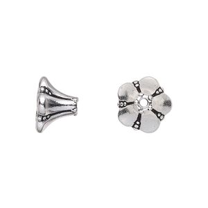 Cone, TierraCast&reg;, antique silver-plated pewter (tin-based alloy), 12x8.5mm bellflower, 8x7mm inside diameter. Sold per pkg of 20.