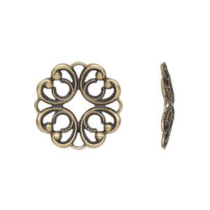 Component, antique brass-plated brass, 20mm fancy round with cutout design. Sold per pkg of 6.
