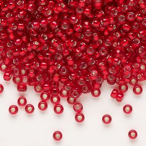 Seed bead, Miyuki 1pkg50g glass, #8 rocaille, transparent silver-lined red / outside dyed (RR-1419)