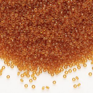 Seed bead, Miyuki, glass, pkg/35g, #15 rocaille, transparent topaz (RR-133).