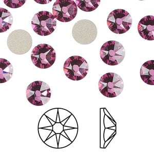 Flat back 12pk dark rose foil back, Crystal Passions&reg; 7.07-7.27mm rose round SS34 2088
