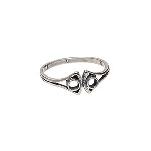 Ring, JBB Findings, antiqued sterling silver, 7mm double shield with (2) SS9 flat back settings, size 8. Sold individually.