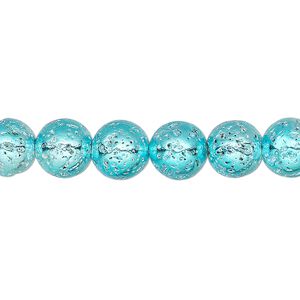 Lava rock 1pkg1, electrocoated round bead, aqua blue 15.5-16 inch 7-8mm