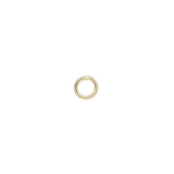 Jump ring 1pkg100 gold-plated, 6mm soldered closed round, 18 gauge / 4.2mm inside diameter / brass image number 0