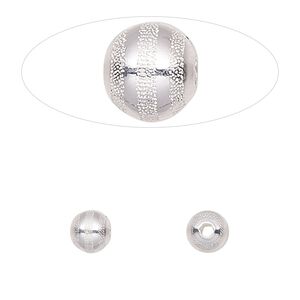 Bead 1pkg2 sterling silver, 6mm round / line / laser-cut