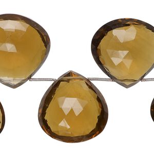 Golden quartz 1pkg10, hand-cut top-drilled faceted puffed teardrop bead 27x27mm-32x31mm