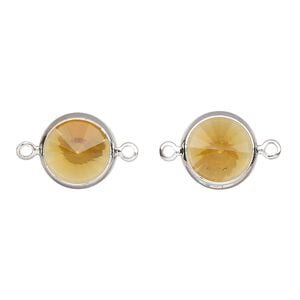 Link, Vintage Crystal&trade;, crystal and silver-plated brass, topaz, 12mm rivoli. Sold per pkg of 2.