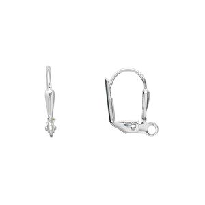 Ear wire leverback 1pkg500 silver-plated, 16mm / 7x2mm plain shield / open loop, brass 250 pair