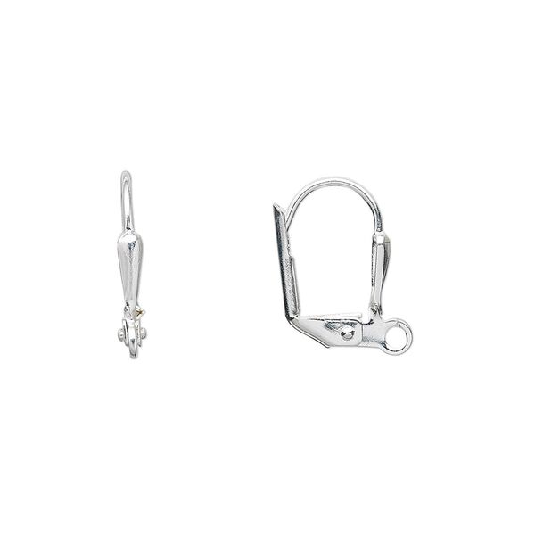 Ear wire leverback 1pkg500 silver-plated, 16mm / 7x2mm plain shield / open loop, brass 250 pair image number 0