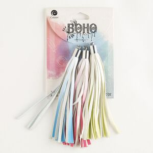Tassel assortment, silver-finished steel and acrylic, mixed ombr&eacute; colors, 4 inches with cord cap. Sold per pkg of 3.