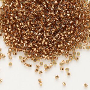 Seed bead, Delica&reg;, glass, pkg/250g, #11 round, transparent copper-lined pale amber (DB-0181).