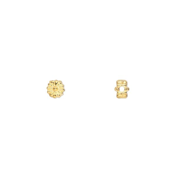 Bead 1pkg100 gold-finished "pewter", 4x3mm corrugated daisy / 2sided image number 0