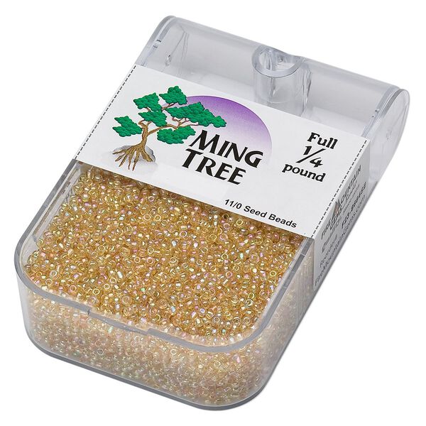 Seed bead, Ming Tree&trade;, glass, pkg/1/4 pound, #11 round, translucent rainbow tan. image number 0