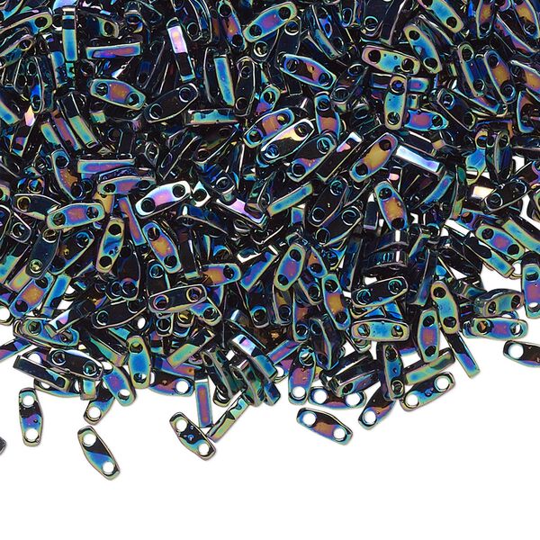 Seed bead, TILA&reg;, glass, pkg/250g, 5x1.2mm quarter tila rectangle, opaque metallic iris variegated blue, (QTL-455). image number 0
