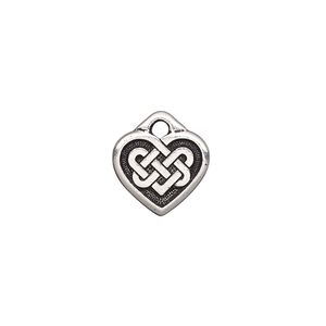 Charm, TierraCast&reg;, antique silver-plated "pewter" (tin-based alloy), 13x12mm double-sided heart with Celtic knot. Sold per pkg of 20.