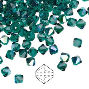 Bead 24pk emerald AB, Preciosa Czech crystal 5mm bicone