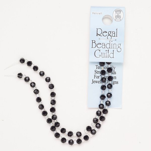 Bead glass 1pk 4mm faceted round, opaque jet 10 inch image number 0