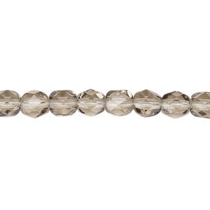 Bead, Czech fire-polished glass, transparent smoke, 6mm faceted round. Sold per 15-1/2" to 16" strand, approximately 65 beads.