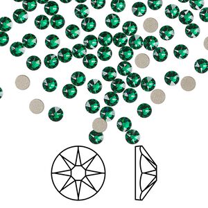 Flat back 1440pk majestic green foil back, Swarovski&reg; 3-3.2mm rose round SS12 2088