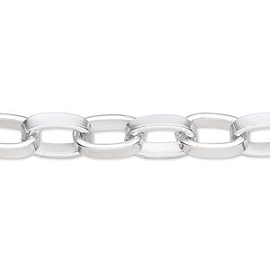 Chain 1pkg1 silver-plated cable, 8mm oval, aluminum 5 foot unfinished