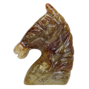 New "jade" 1pkg1, hand-cut horse head bead natural 42x32mm