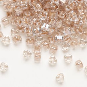 Seed bead, Miyuki, glass, transparent clear color-lined copper, (TR1129), #5 triangle. Sold per 250-gram pkg.