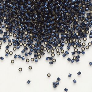 Seed bead, Delica&reg; 1pkg250g glass, #11 round, Duracoat&reg; transparent silver-lined dark navy blue / outside dyed (DB-2192)