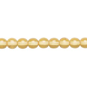 Bead, Czech dipped d&eacute;cor glass druk, melon, 6mm round. Sold per 16-inch strand.