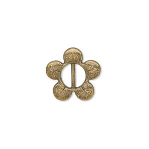 Slide, antiqued brass-finished "pewter" (zinc-based alloy), 16x16mm single-sided flower, 7x2.5mm hole. Sold per pkg of 20.