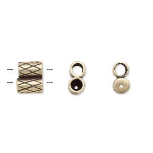 Clasp slide 1pkg2, 9x7.5mm textured double-round tube / fits 3mm cord, antiqued brass JBB Findings 1-strand