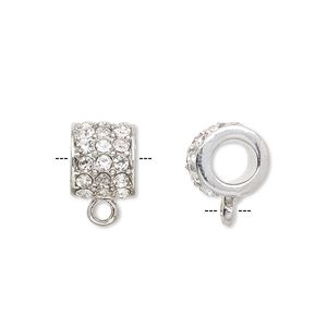 Bead 1pkg2 imitation rhodium-plated "pewter", 10x9mm tube / closed loop, clear rhinestone Dione&reg;