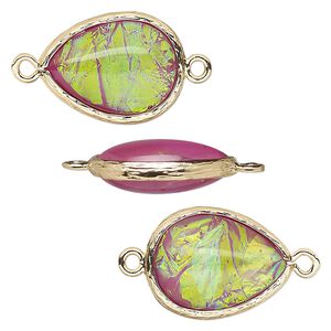 Link, Opalized Ice&trade;, "opal" (resin) and gold-finished brass, light purple, 19.5x15mm double-sided teardrop. Sold per pkg of 4.