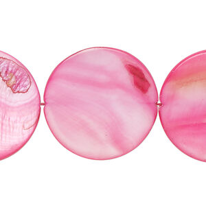 Mother-of-pearl shell 1pkg1, puffed flat round bead 15 inch pink 24-25mm