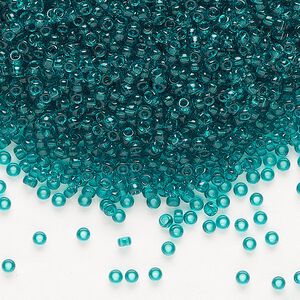 Seed bead, Miyuki, glass, pkg/250g, #11 rocaille, transparent teal (RR-2405).