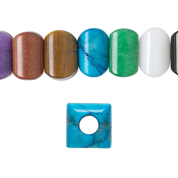 Multi-gemstone / sea "opal" 1pkg10, square bead assortment 12mm Dione&reg; image number 0