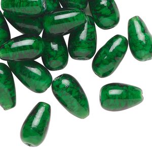 Bead, glass, translucent dark green, 13x8mm teardrop. Sold per 1-ounce pkg, approximately 25 beads.